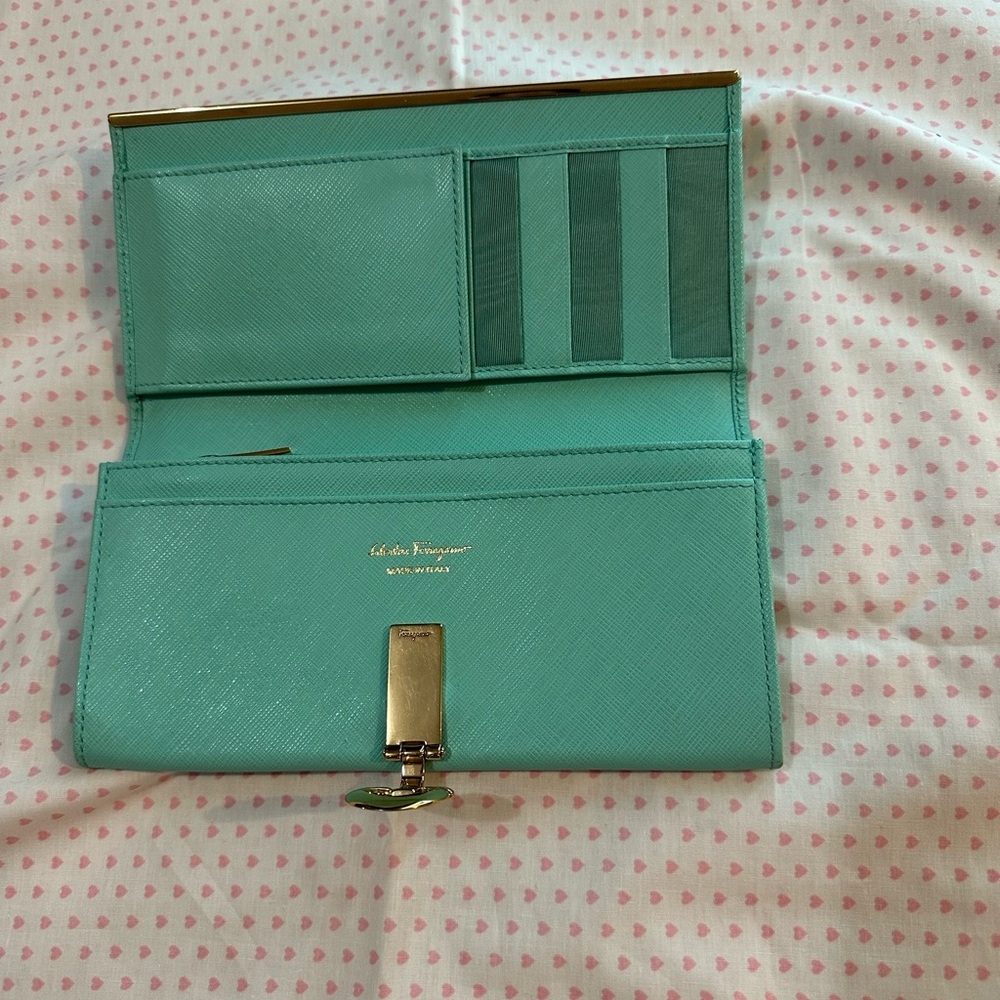 Salvatore Ferragamo Turquoise Wallet with Gold Detail - Picture 2 of 14